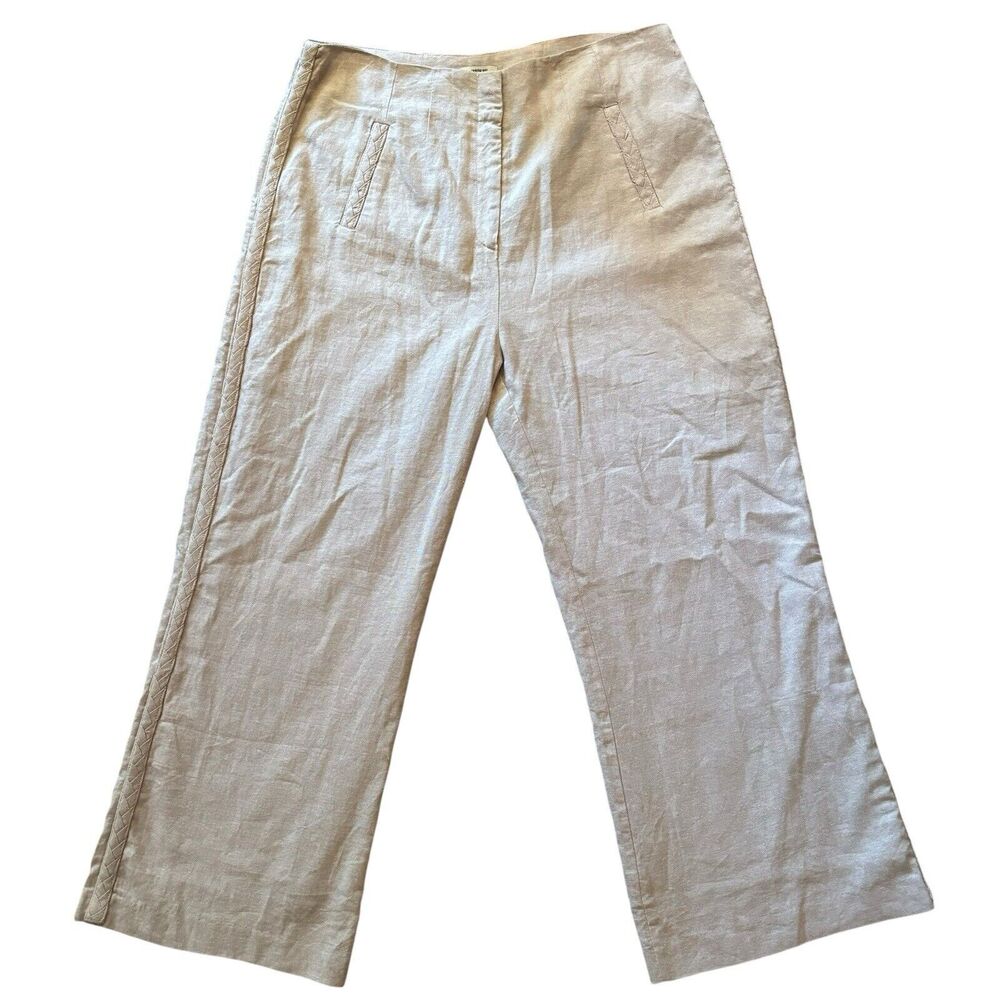 Jason Wu Linen Wide Leg Pants Tan Braid Detail Slash Pockets Size 10 NWT